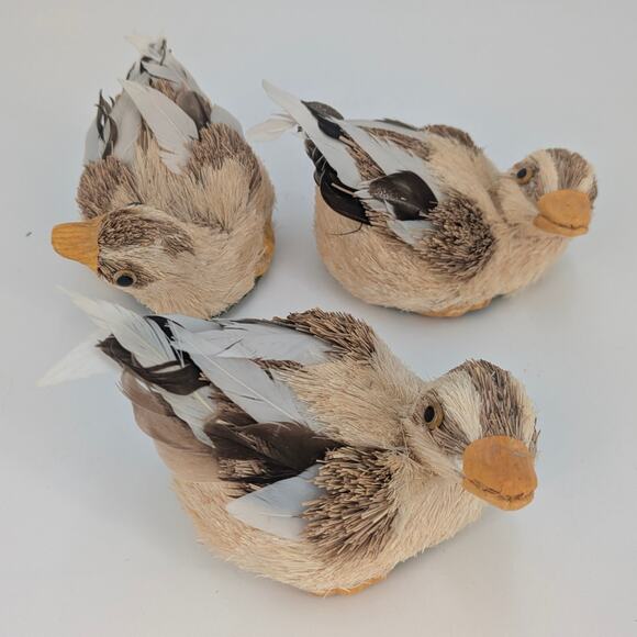 Trio Sisal Ducklings Easter Decor Baby Water Fowl Straw Bristle Feather Bird VTG - Picture 8 of 10